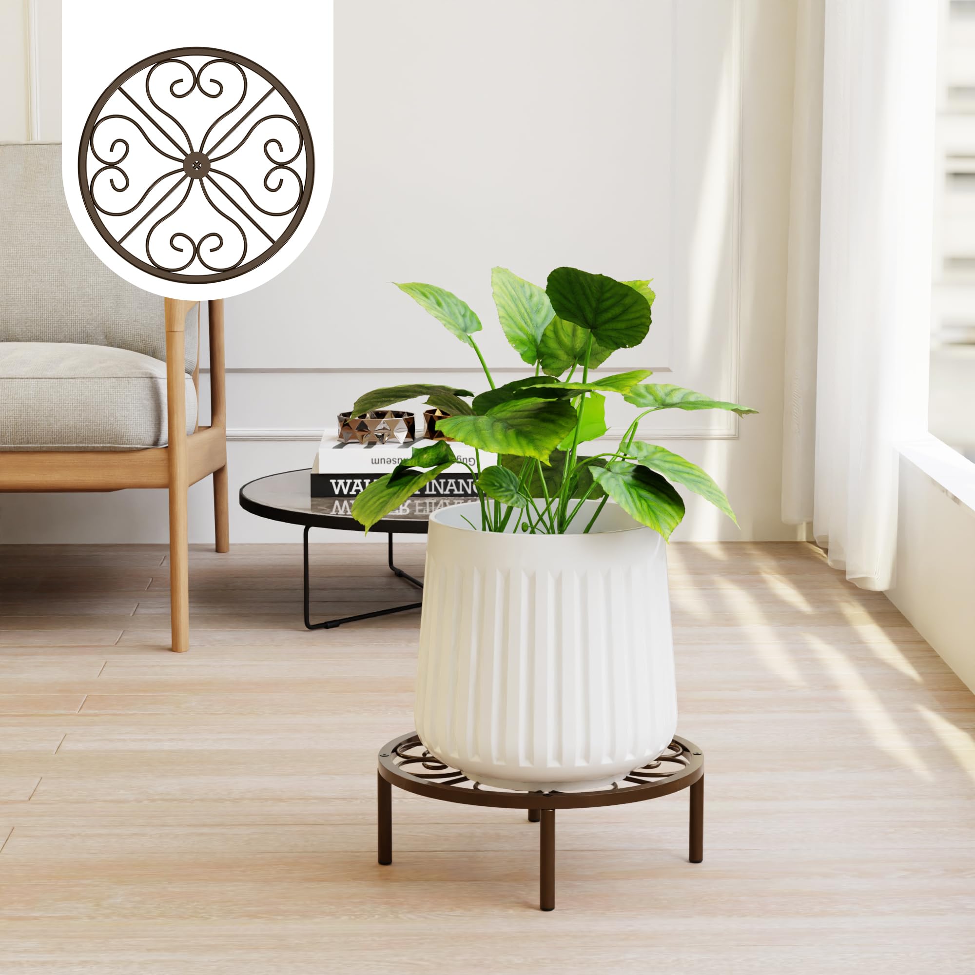 Chinpakden brown plant stand base and intricate pattern highlight sturdy construction.