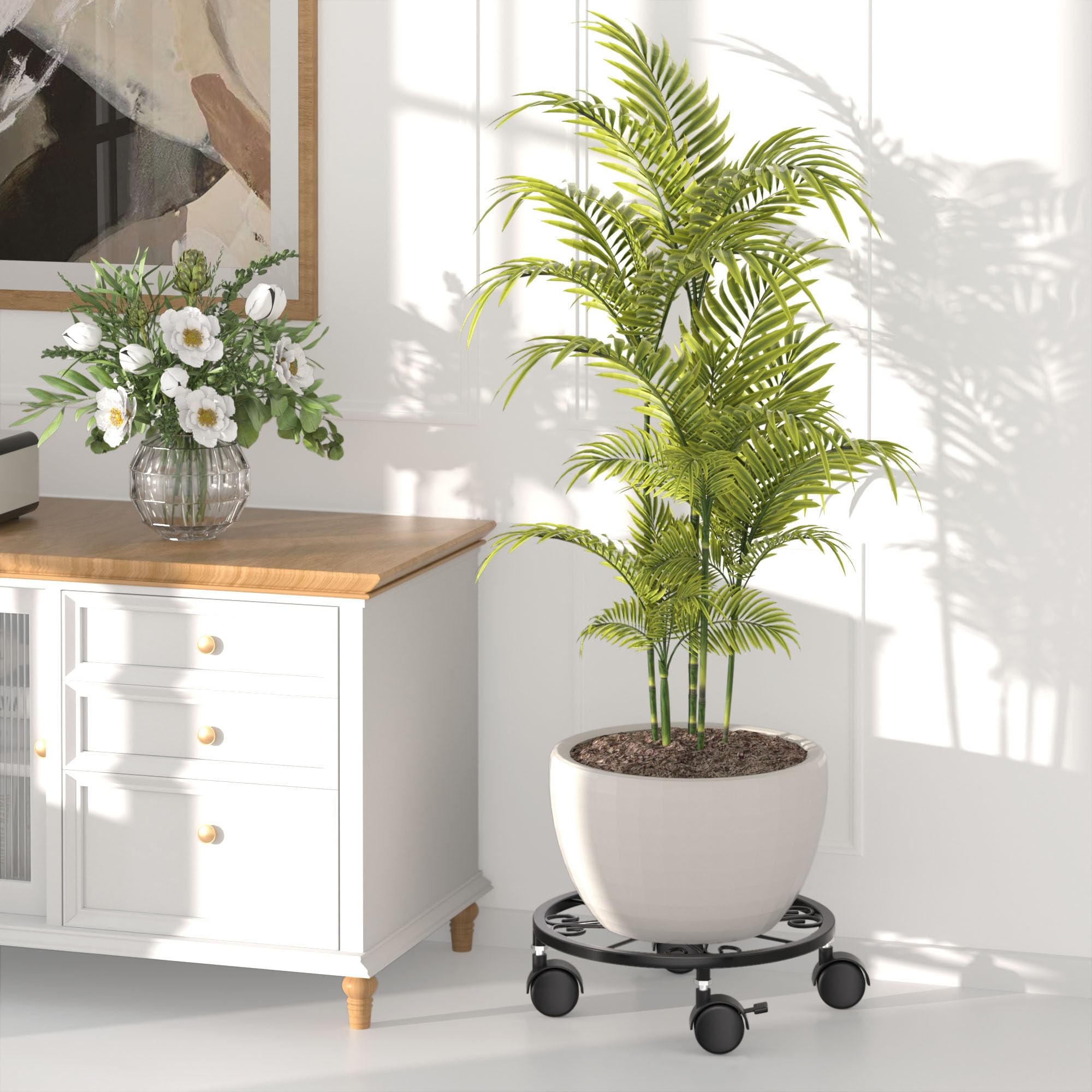 Chinpakden plant stand with wheels on a 10.24-inch base for big containers