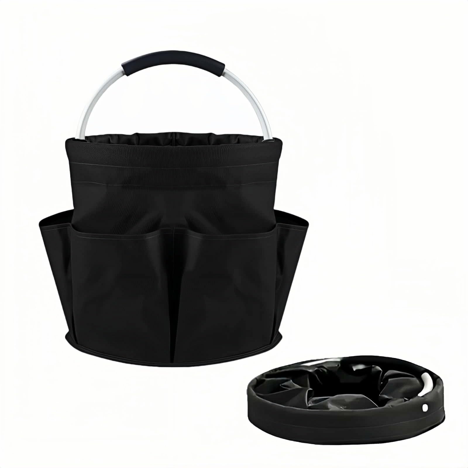 Chinshwehaw foldable storage basket overview in black Oxford fabric for versatile use