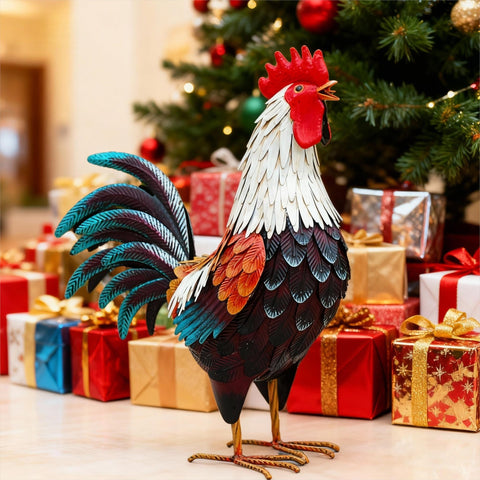 Chisheen weather-resistant rooster sculpture suited for lawn or pond areas.