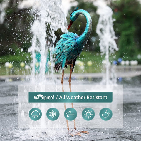 Chisheen weatherproof crane statue withstands outdoor conditions while brightening your garden.