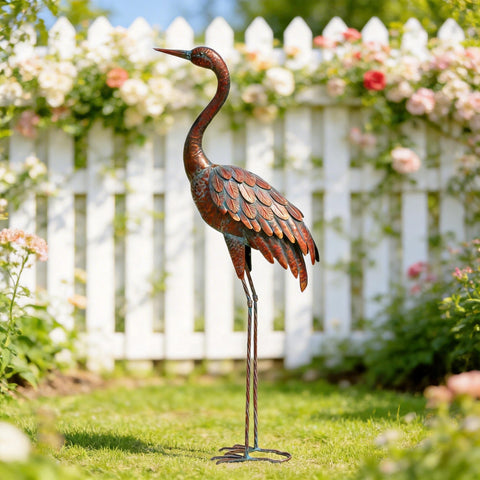 chisheen crane statue bronze patina finish textured surface