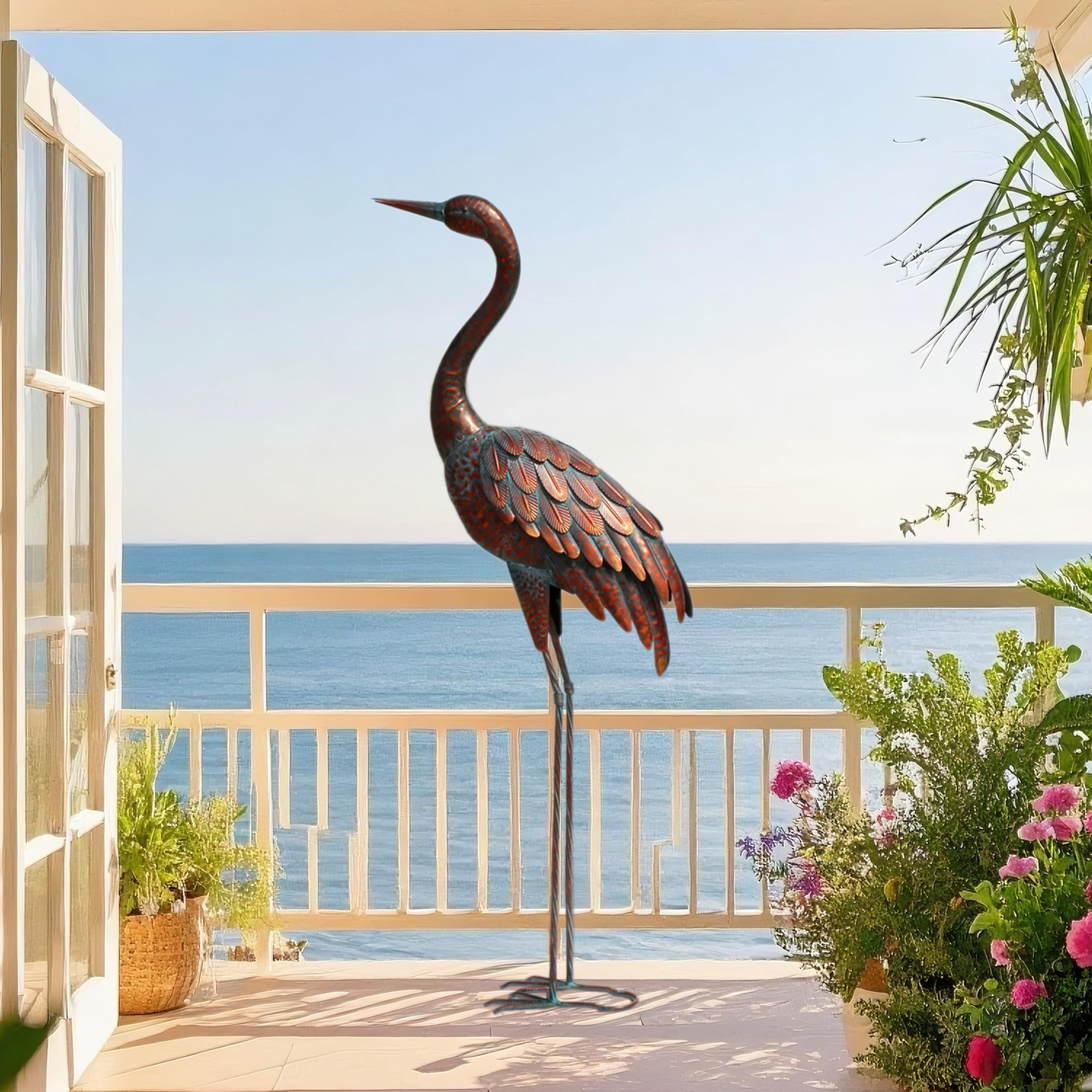chisheen crane statue ground-stable base with loops for anchoring
