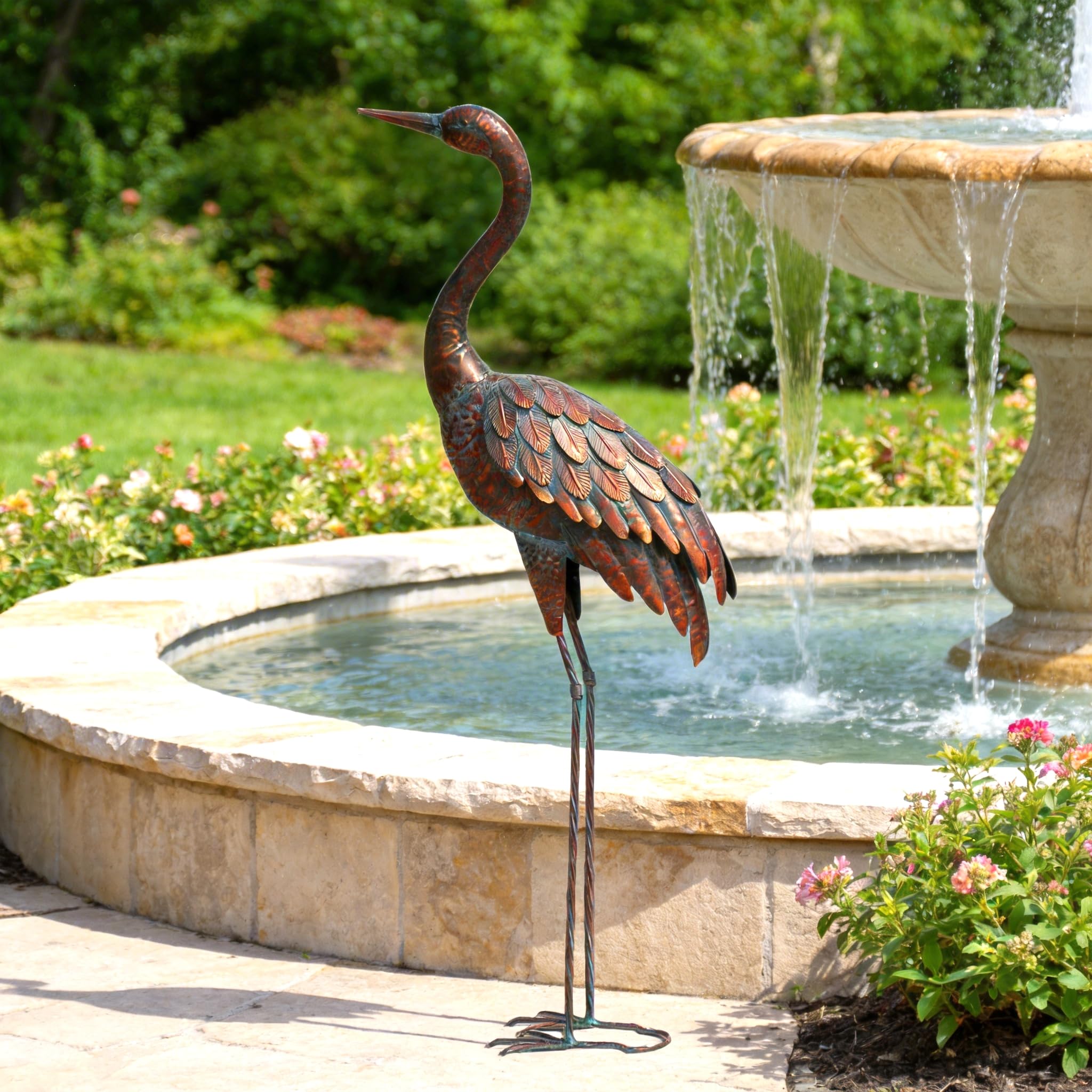 chisheen crane statue in patio setting for garden decor