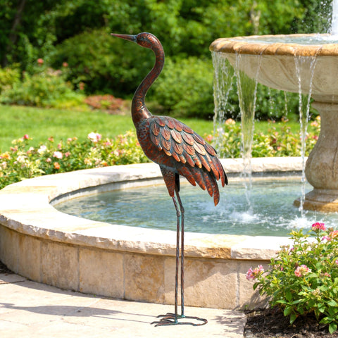 chisheen crane statue in patio setting for garden decor