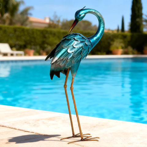 Chisheen handcrafted crane ornament ideal for garden beds or edging near water.