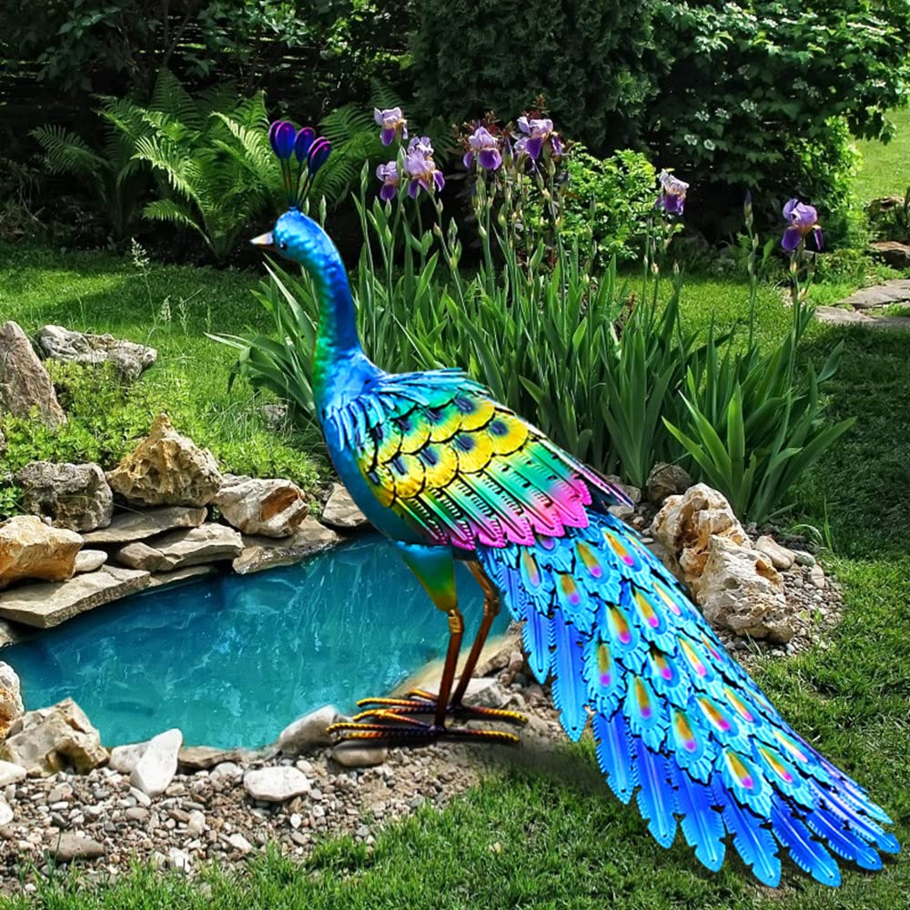 chisheen metal peacock statue front view enhances garden curb appeal