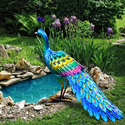 chisheen metal peacock statue front view enhances garden curb appeal