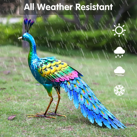 chisheen metal peacock statue garden-bed display brightens flower beds