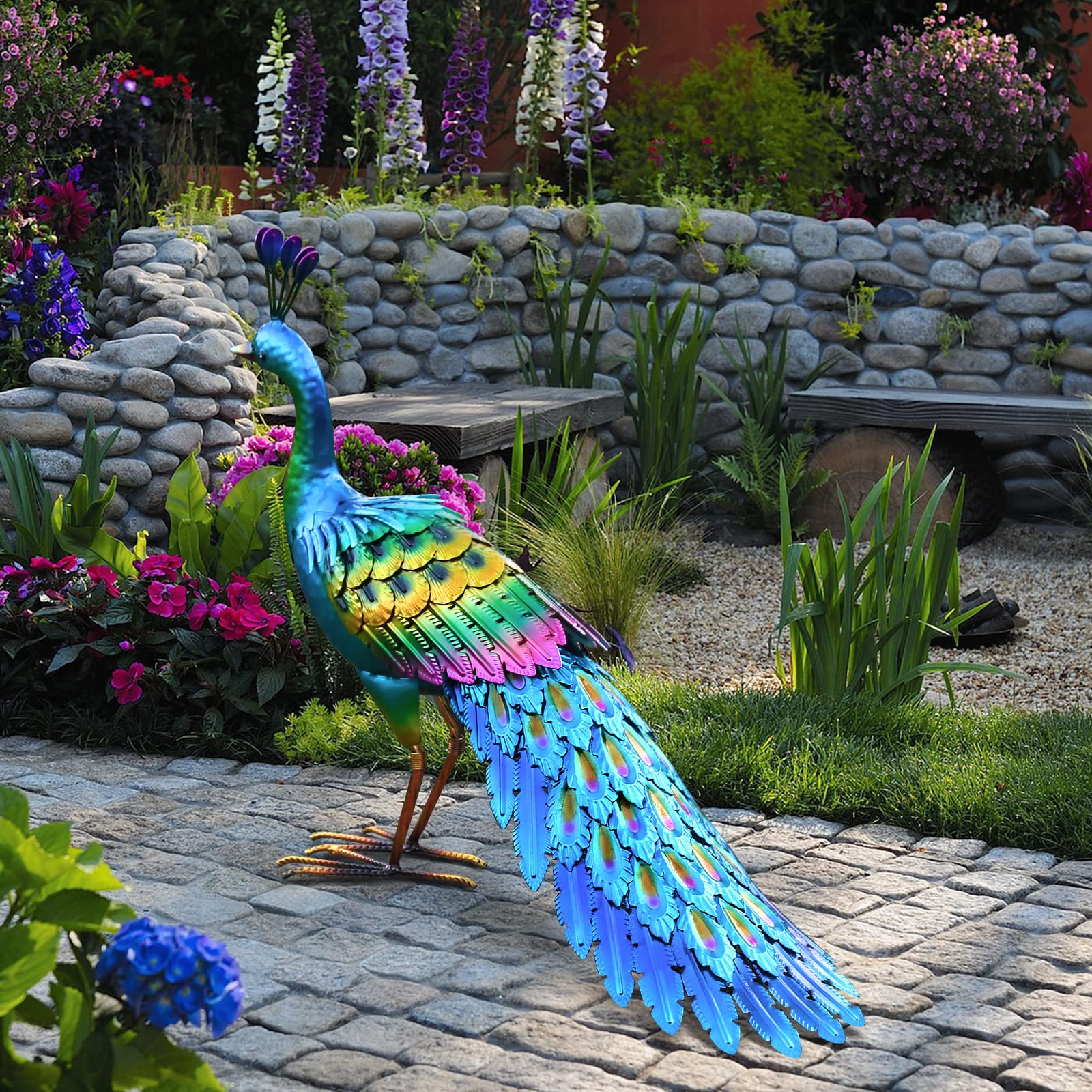 chisheen metal peacock statue gift-ready decor for garden lovers