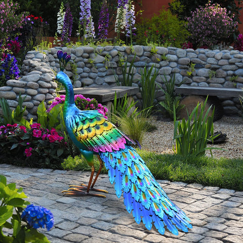 chisheen metal peacock statue gift-ready decor for garden lovers