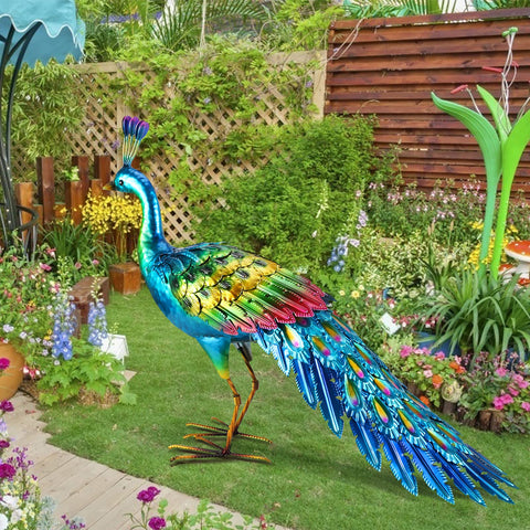 chisheen metal peacock statue patio display ideal for outdoor spaces