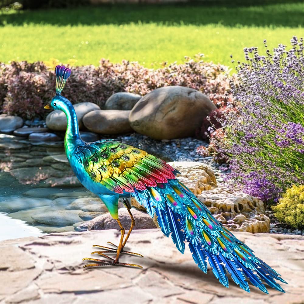 chisheen metal peacock statue tail-feathers detail catches the eye