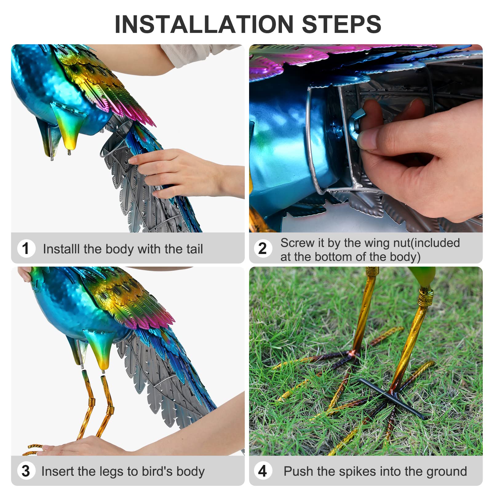 chisheen metal peacock statue weighted-base stability on grass