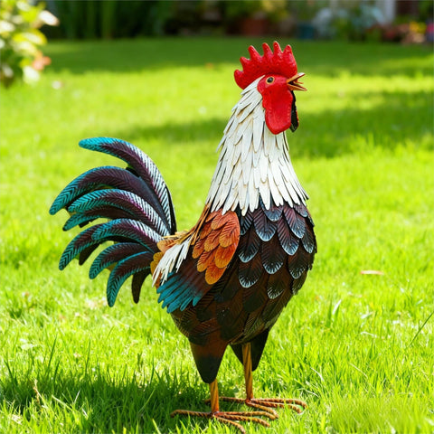 Chisheen rooster statue with knock-down legs for simple shipping and setup.