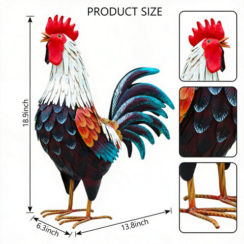Chisheen rooster statue for outdoor yard enhances porch or patio displays.