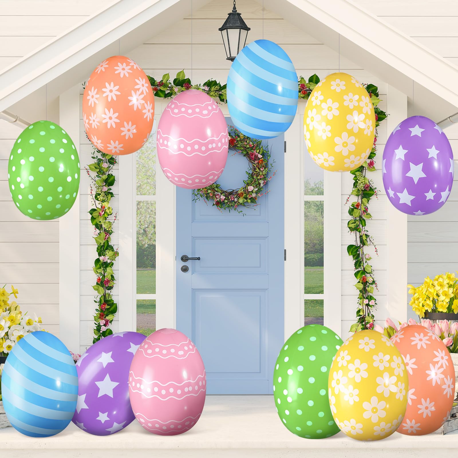 Chitidr Easter egg balloon with flowers design brightens outdoor spring decor.
