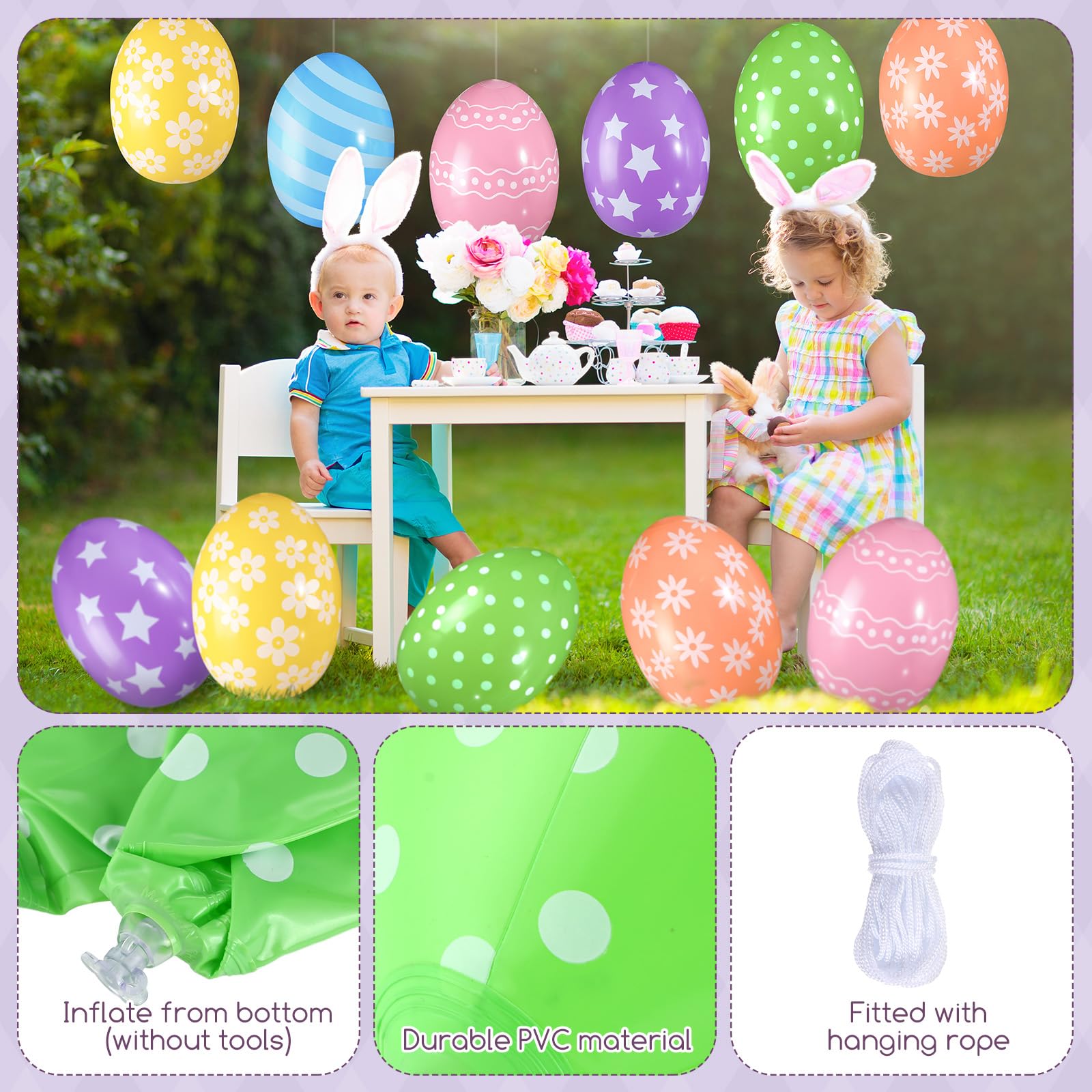Chitidr Easter egg balloon with polka dots creates festive table or wall accents.