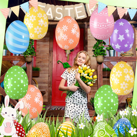Chitidr Easter egg balloon with stripes delivers bold color for yard displays.