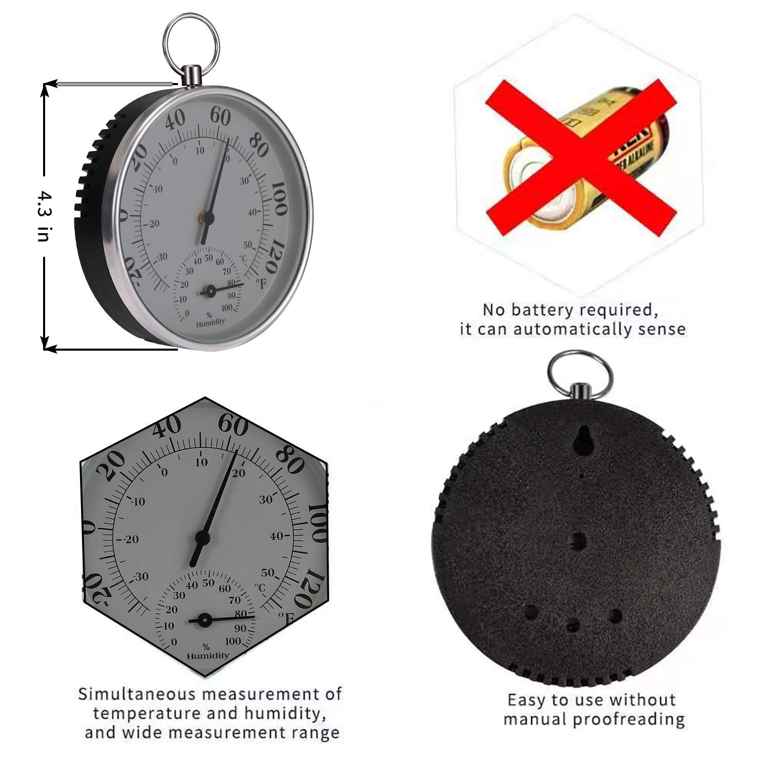CHIVENIDO Aluminum Dial Hygrometer with glass lens for durable humidity checks