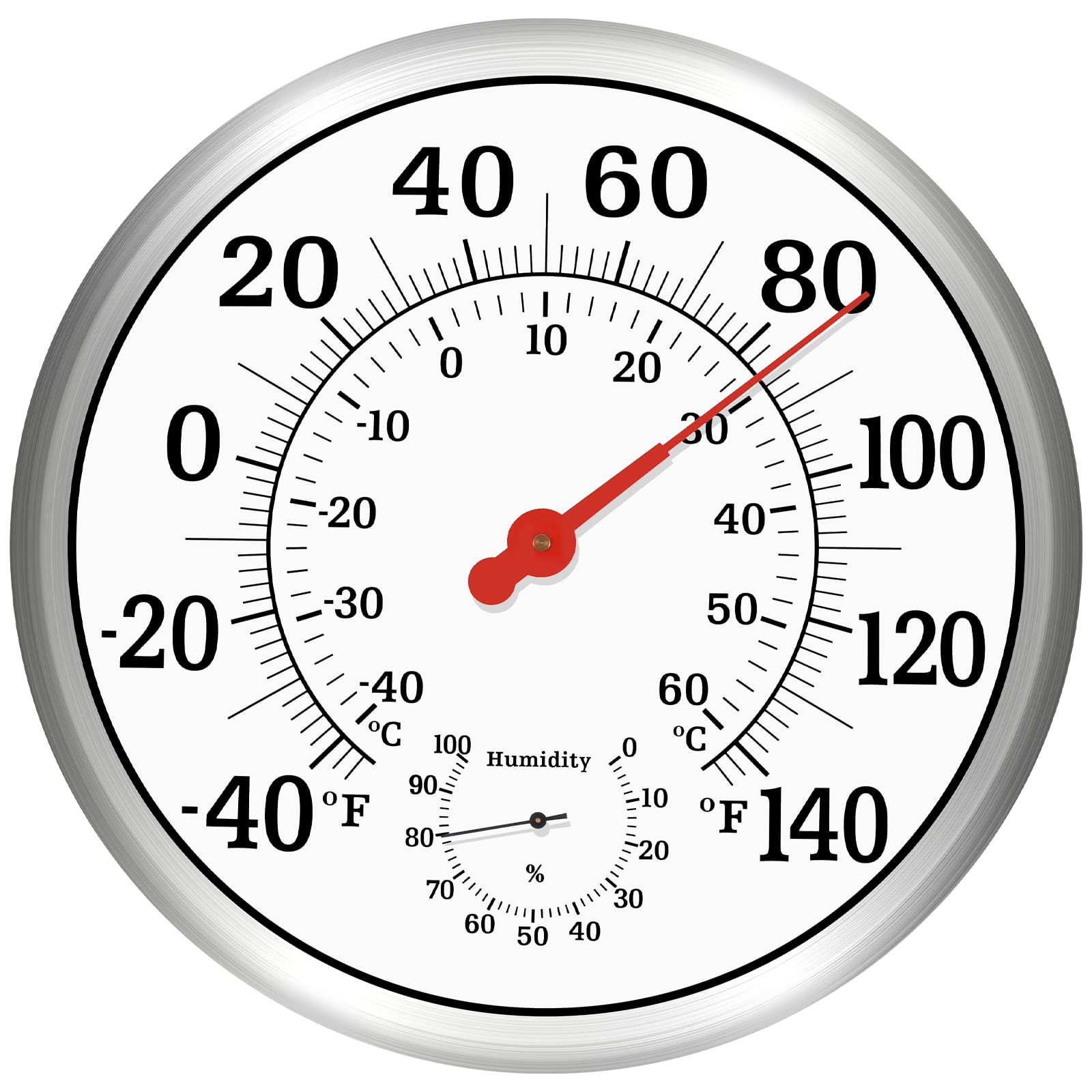 CHIVENIDO outdoor thermometer 12-inch dial with large numbers for quick outdoor readings.