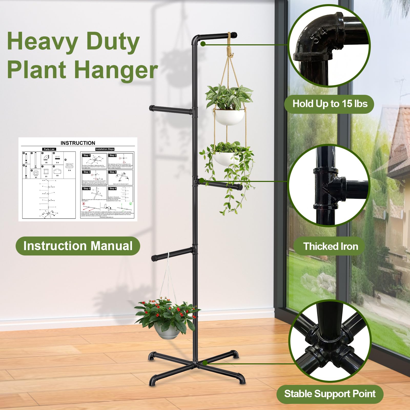 Adjustable height and direction simplify watering and pruning for various plant sizes.