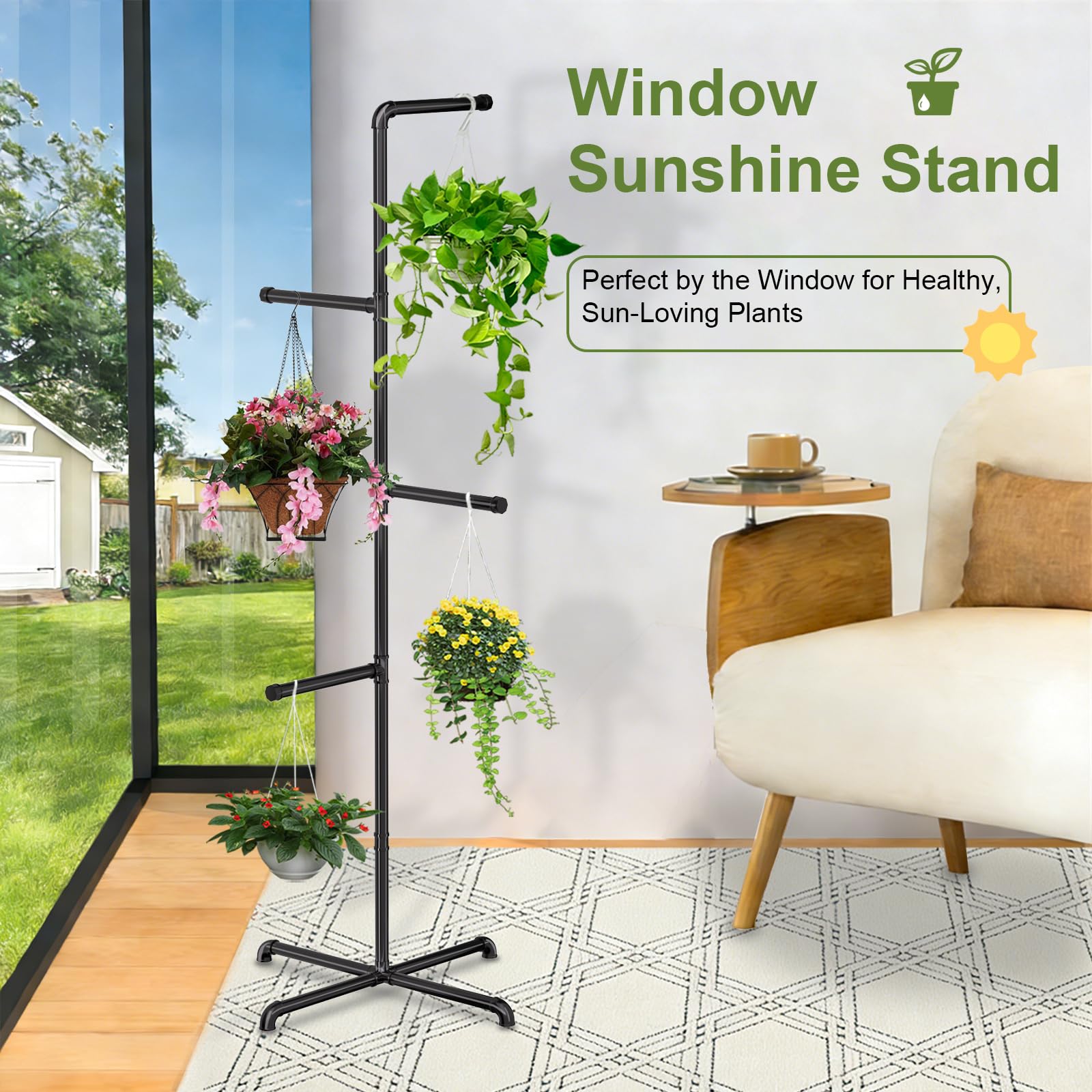 Versatile hanger suitable for lanterns, lights, bird feeders, or seasonal decor.