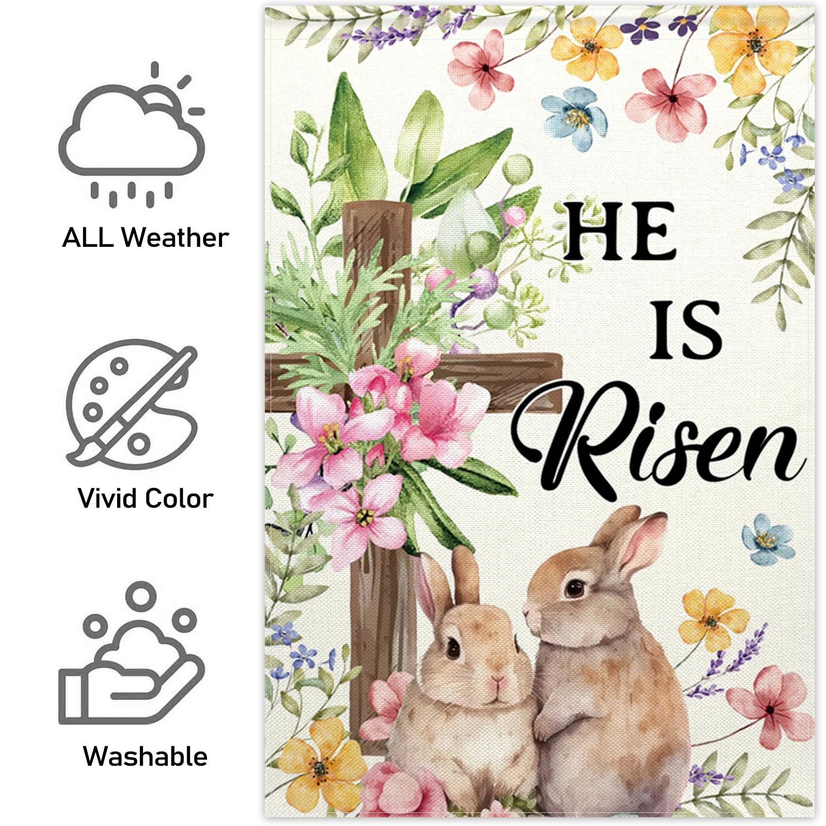 ChloropLastid bunny cross Easter flag, a charming outdoor accent for spring.
