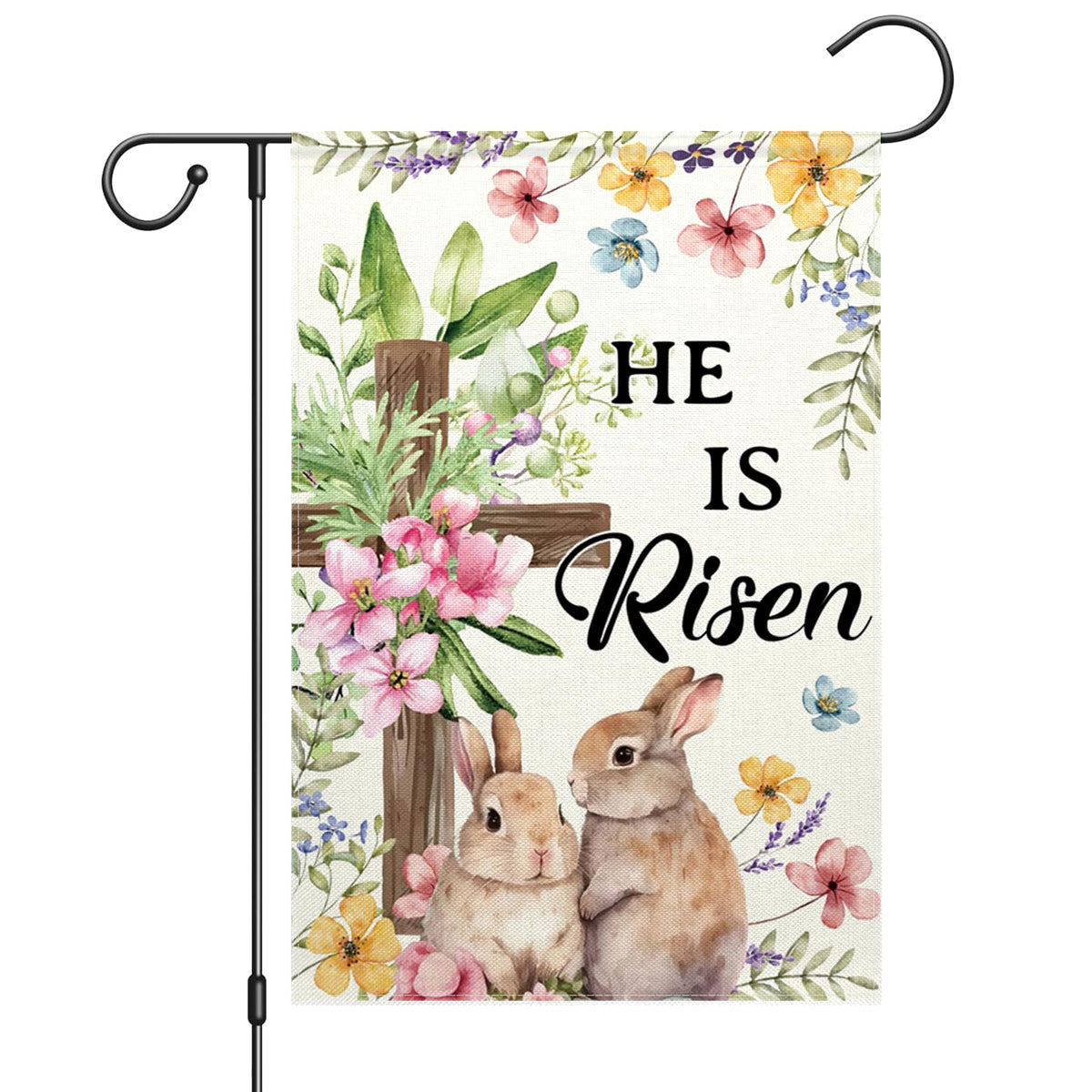 ChloropLastid He Is Risen garden flag 12x18, bright and double-sided for outdoor display.