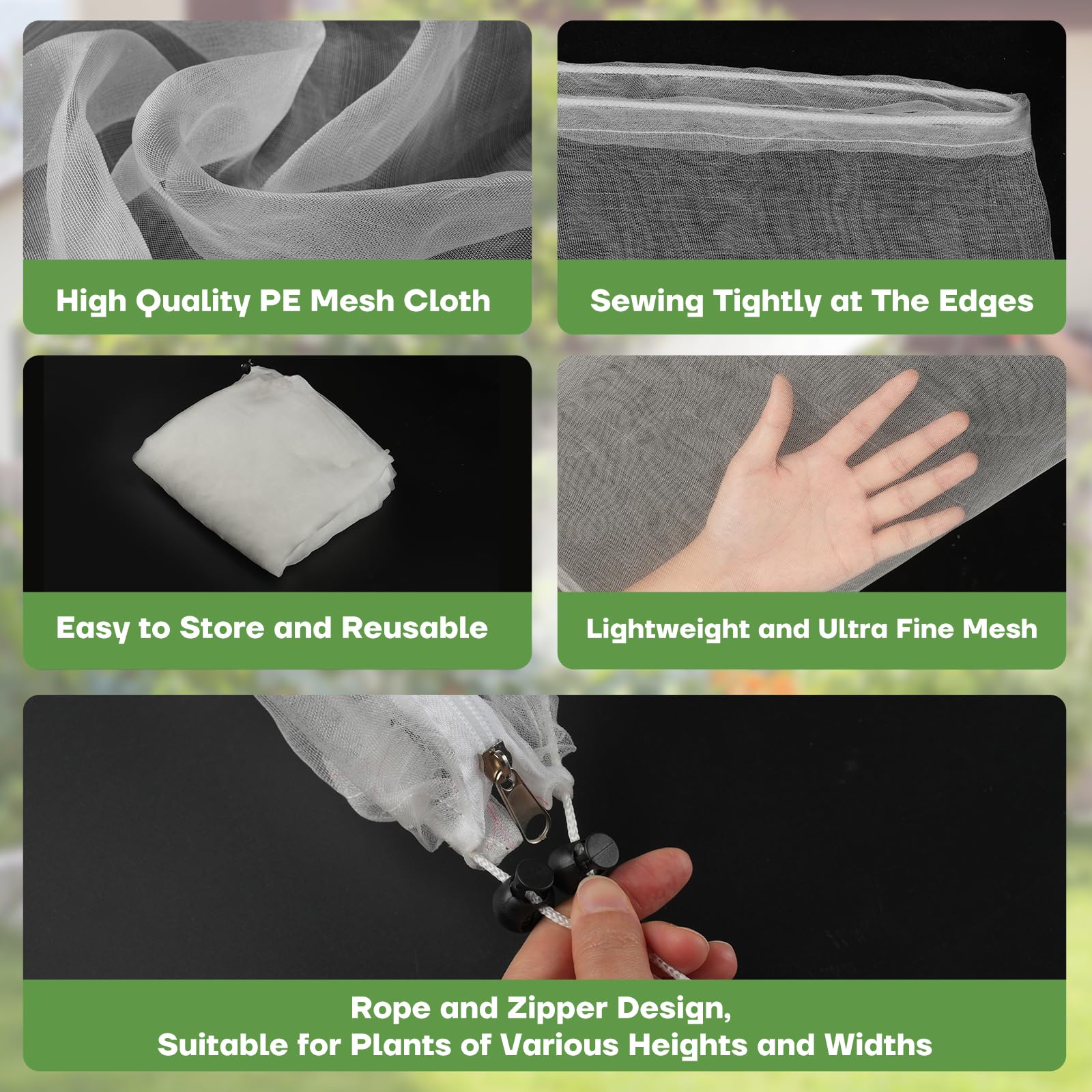 CHNENOMME lightweight reusable netting allows watering without removal.