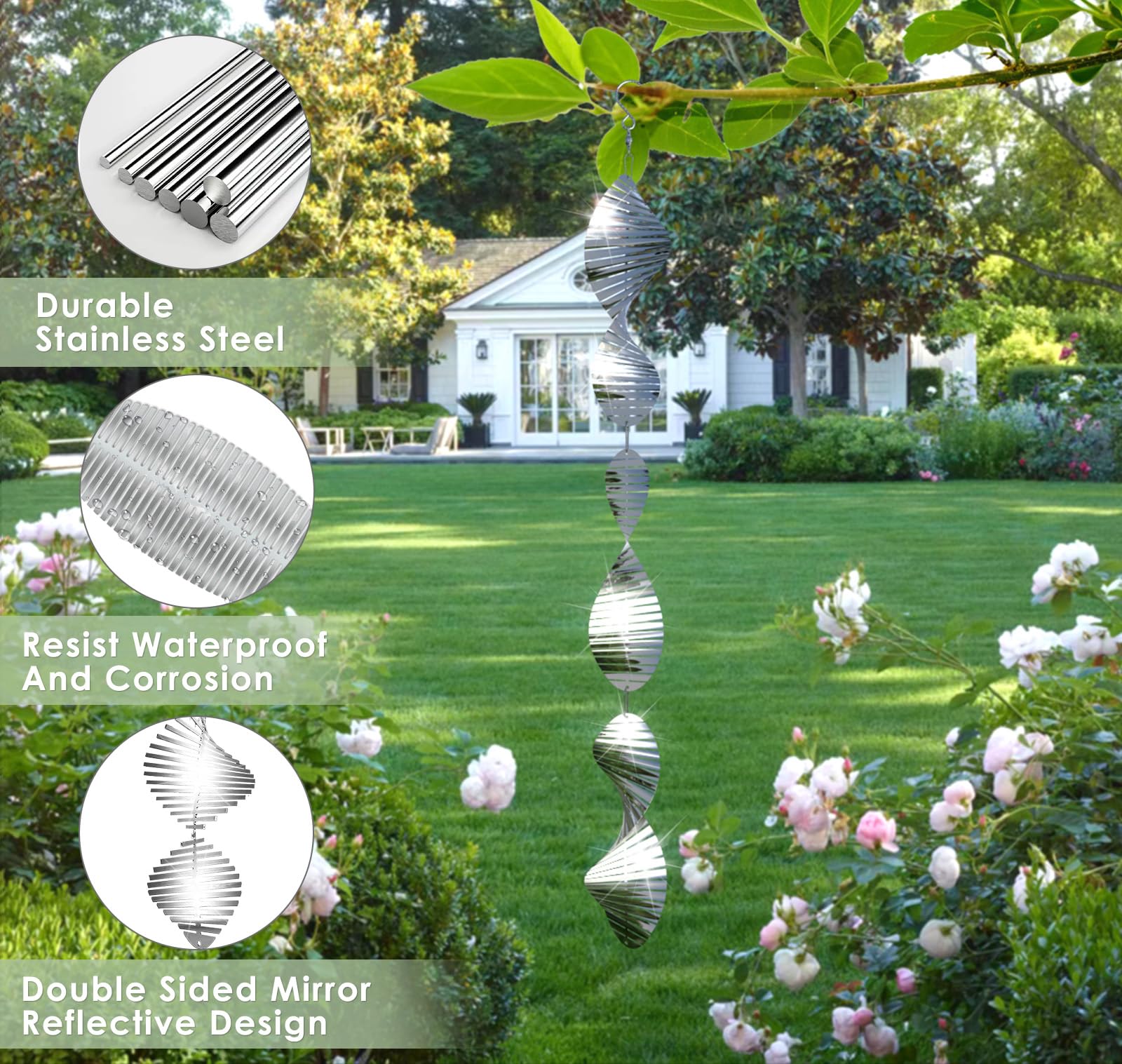 CHONOVO outdoor garden reflectors add style while reducing bird activity.