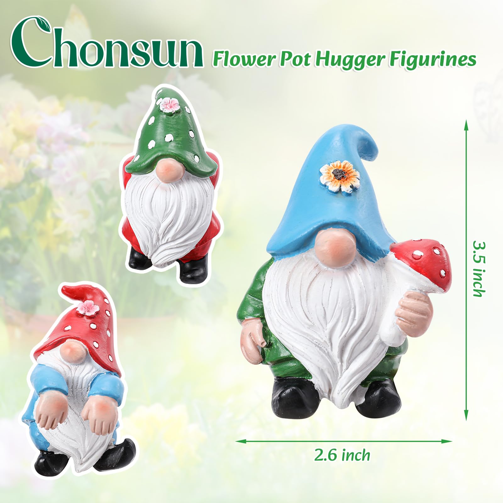Chonsun garden gnomes offer durable outdoor decor that withstands weather.