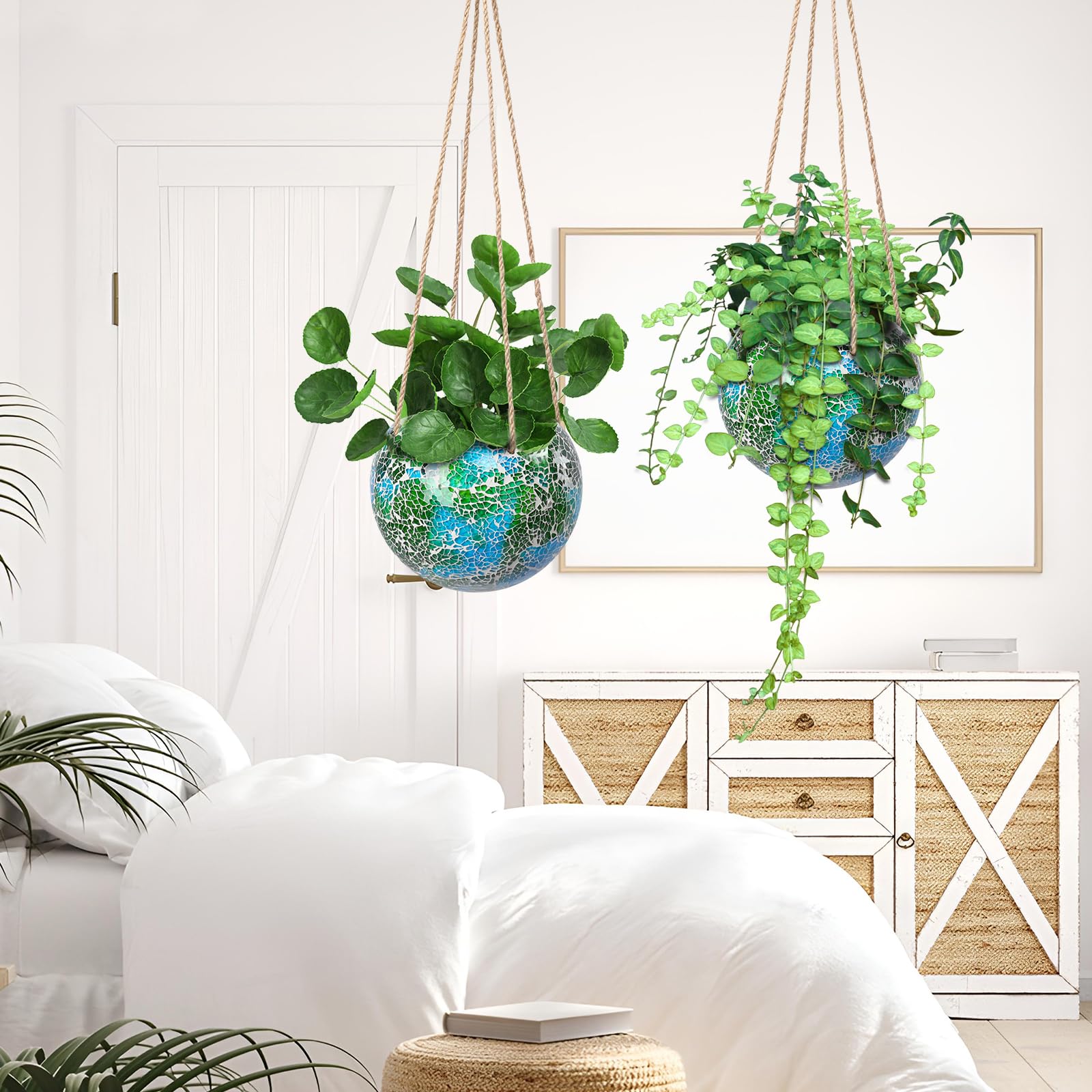 Chonsun green disco ball planter side view shows compact space-saving design.