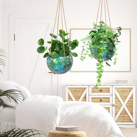 Chonsun green disco ball planter side view shows compact space-saving design.