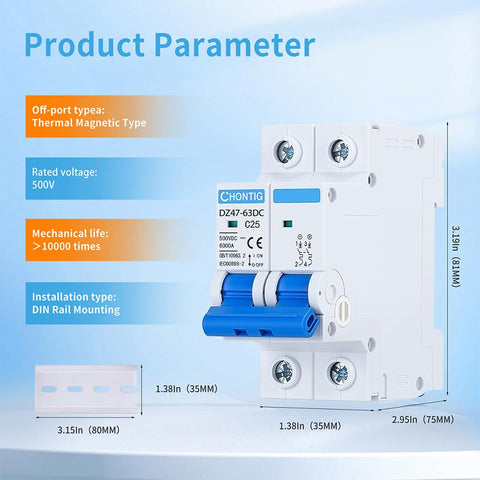 CHONTIG 500V DC rating supports high voltage DC circuits