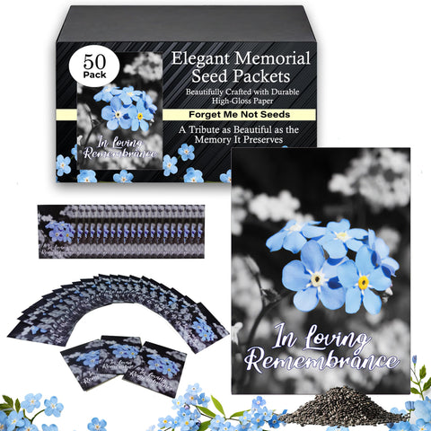 Choobly forget-me-not seed packet pre-filled for a personal memorial keepsake