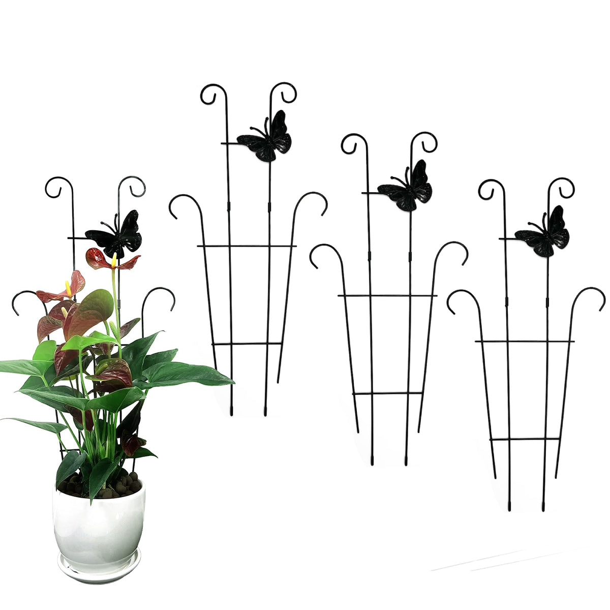 CHOUYUHE 23-inch metal plant trellis provides sturdy support for small potted plants.