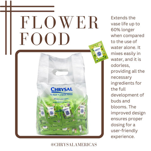 Chrysal Flower Boost clear solution nourishes a wide range of fresh-cut flowers.
