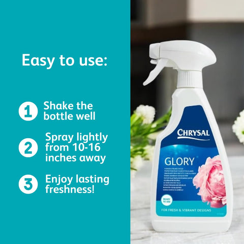 Chrysal Glory non-toxic spray provides convenient, propellant-free care for premium blooms
