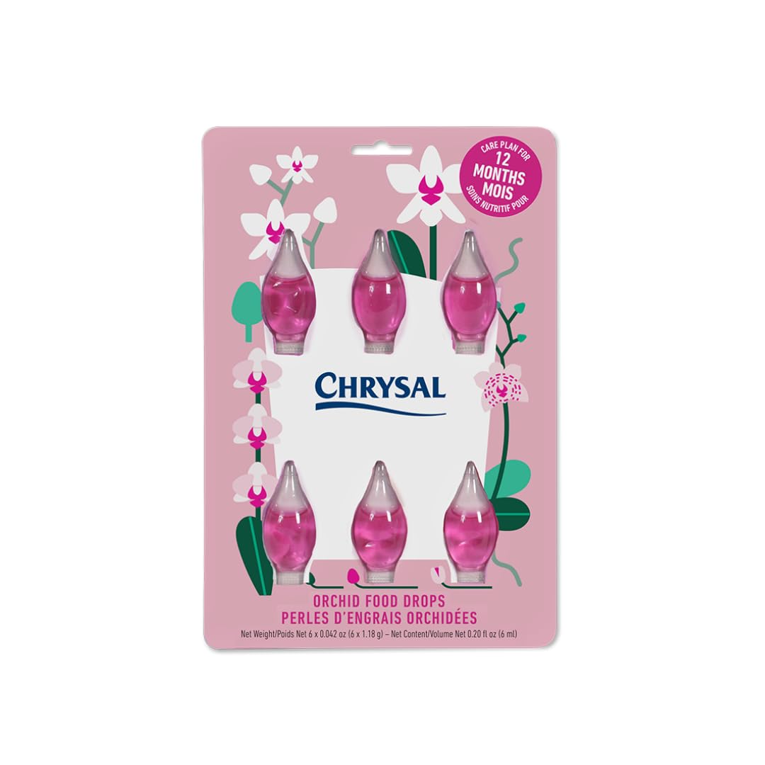 Chrysal Orchid Food Drops bottle with 12-month supply for healthy blooms.