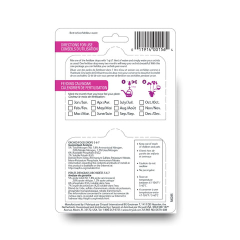 Chrysal Orchid Food Drops bottle showing precise drop dosing for orchids.