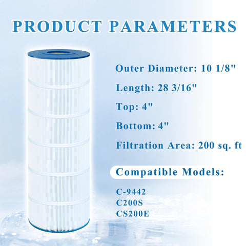 Chryseos pool filter packaging showing compatible models and ready-to-use replacement