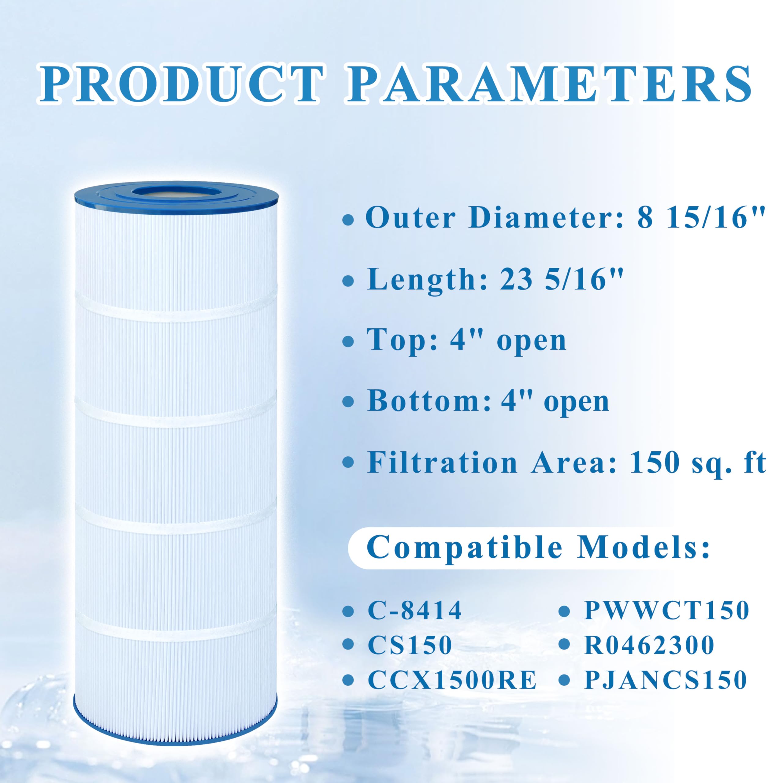 Chryseos pool filter image highlighting Jandy CS150 compatibility for simple replacement.