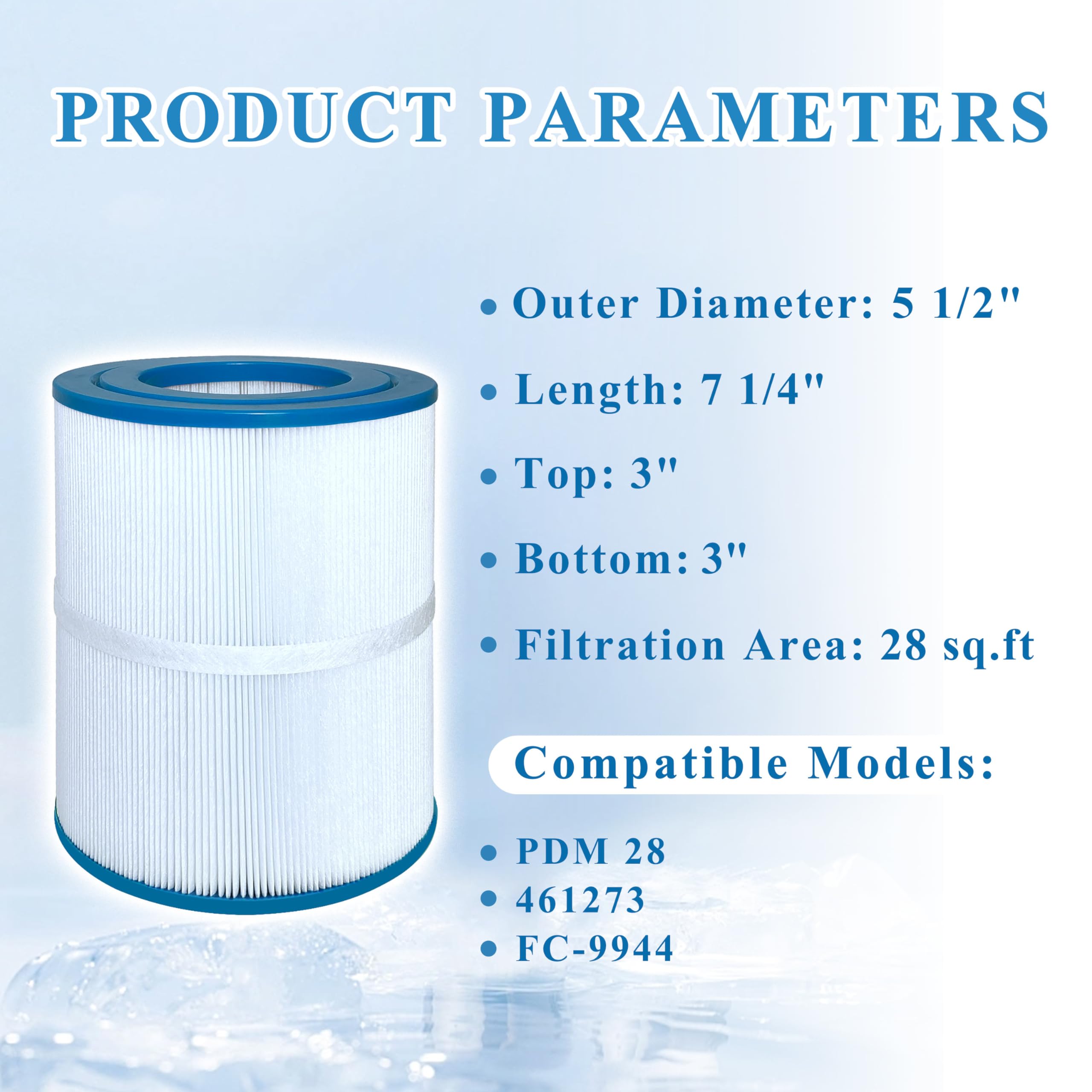 Chryseos spa filter 28 sq ft capacity highlights strong filtration for clear water.