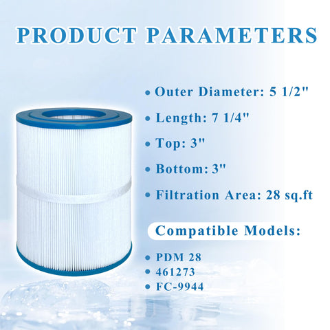 Chryseos spa filter 28 sq ft capacity highlights strong filtration for clear water.