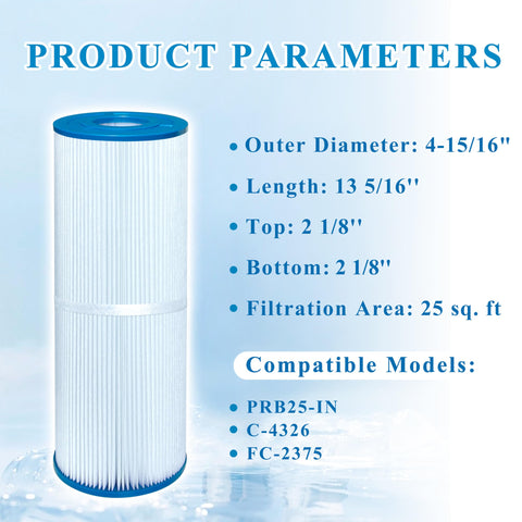 Chryseos spa filter dimensions view shows precise fittings for quick replacement.