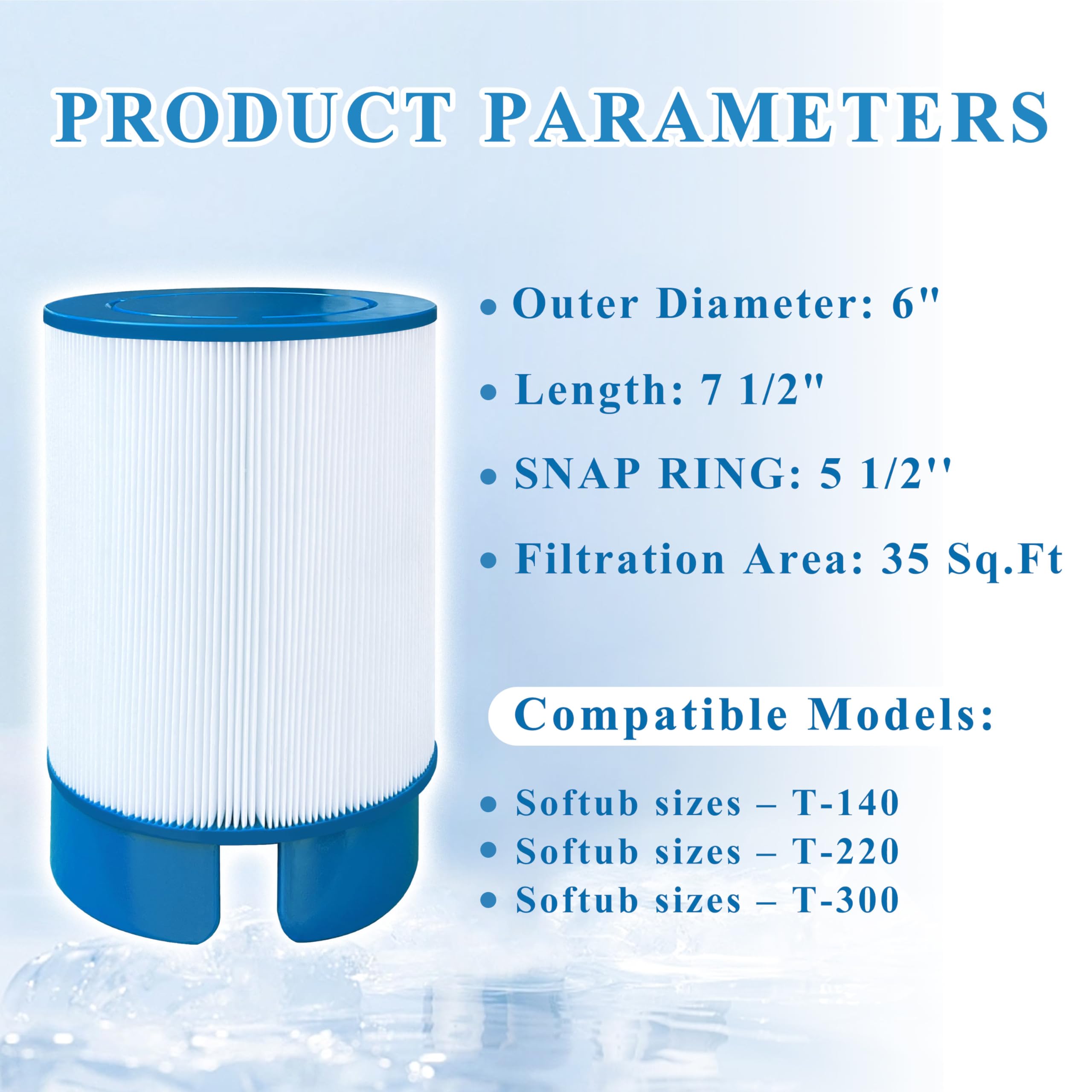 Chryseos spa filter outer diameter measurement for a precise fit.