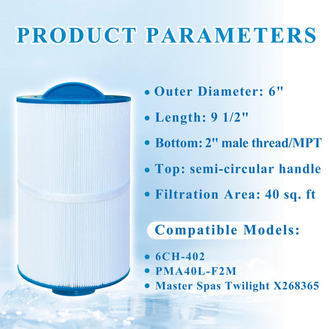 Chryseos spa filter outer-dimension illustration for accurate fit