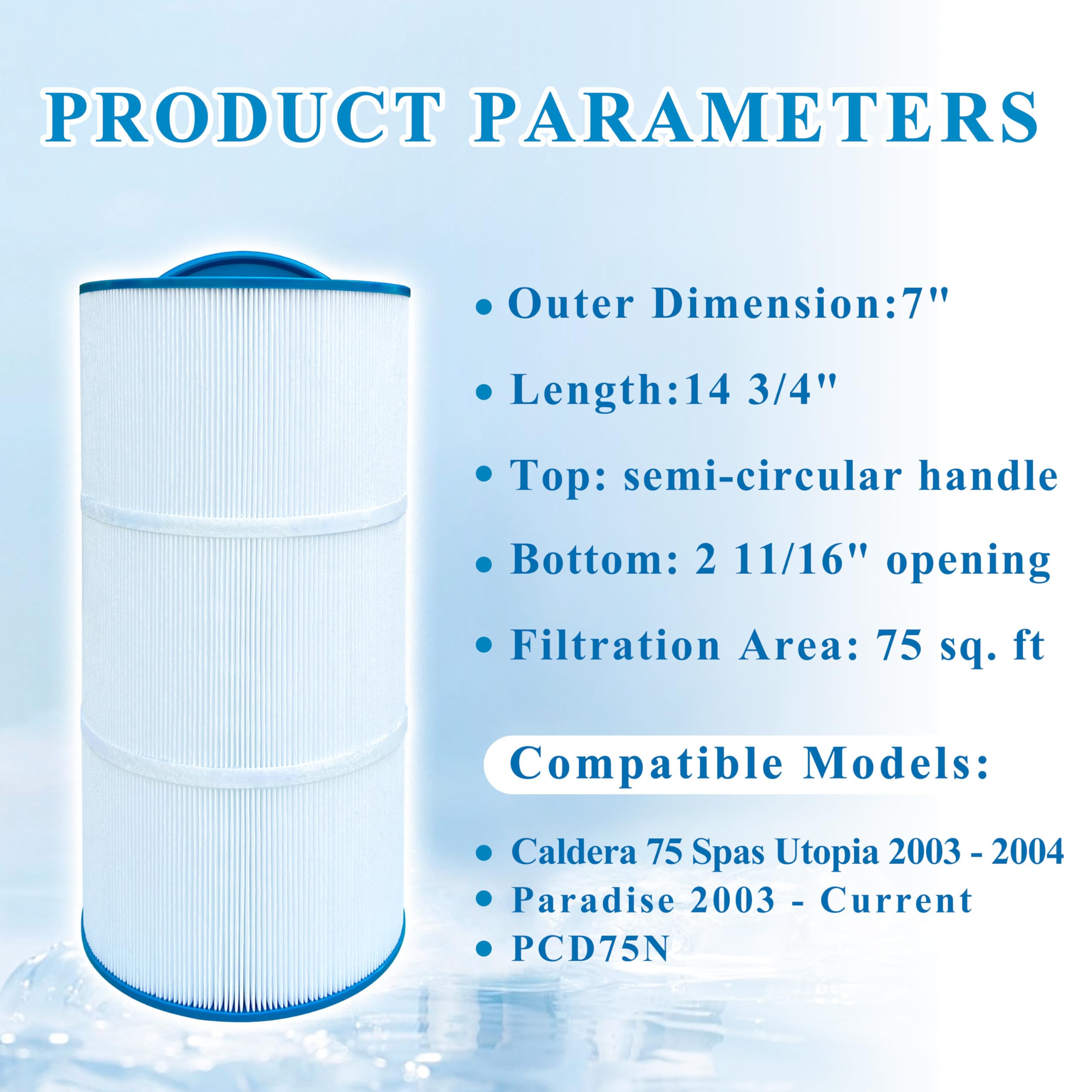 Chryseos spa filter for PCD75N visual highlighting broad compatibility