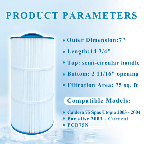 Chryseos spa filter for PCD75N visual highlighting broad compatibility